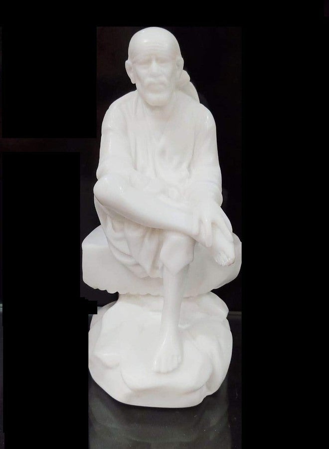 NIRAJ ART Marble Dust Ashirwad Hand Sai Baba Idol/Murti for Home and Office Decor, Murti for Home Pooja & Car Dashboard, Used in Pooja, Mandir, Marble Gifts, Shirdi Lord Sai Baba Statue (7 Inch) - Image 1